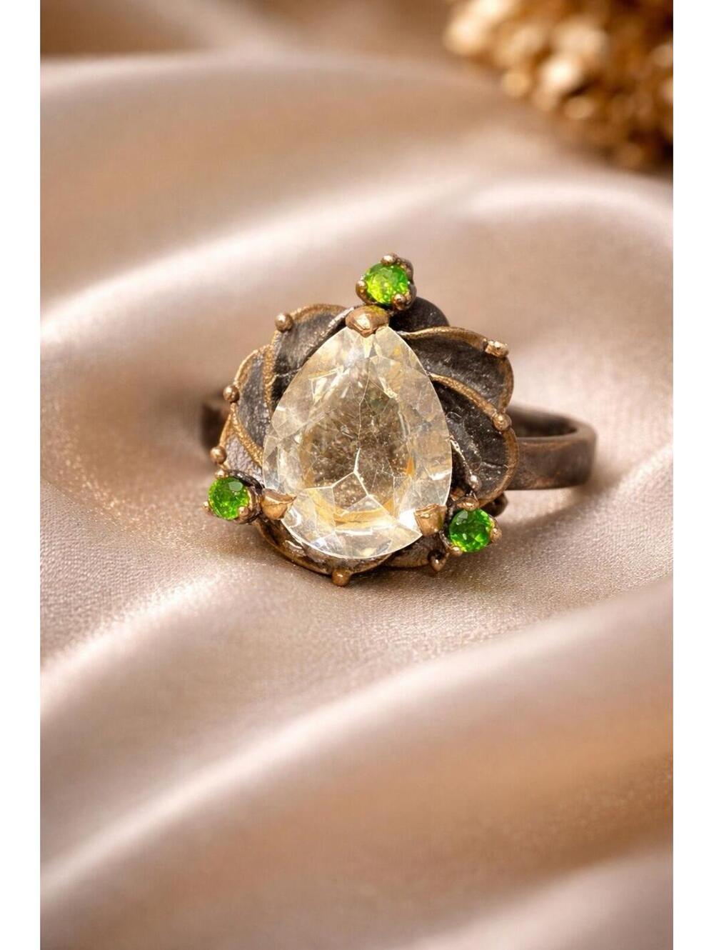 Danny Buonomo Artisan 1980s Silver 925 Citrine Peridot Flower Ring Sz 7